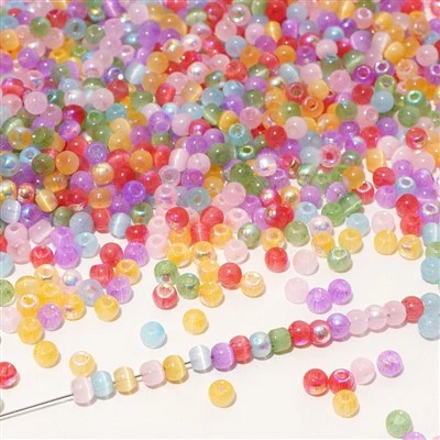 4 mm Aurora Cat Eye stikla krelles mazas rīsu apaļas brīvas krelles DIY rokassprādzei tālruņa ķēdei ar rokām darinātas rotaslietas izgatavošanas piederumi